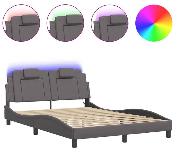 Tapicerowane szare łóżko z podświetleniem led 140x200 E3-G50