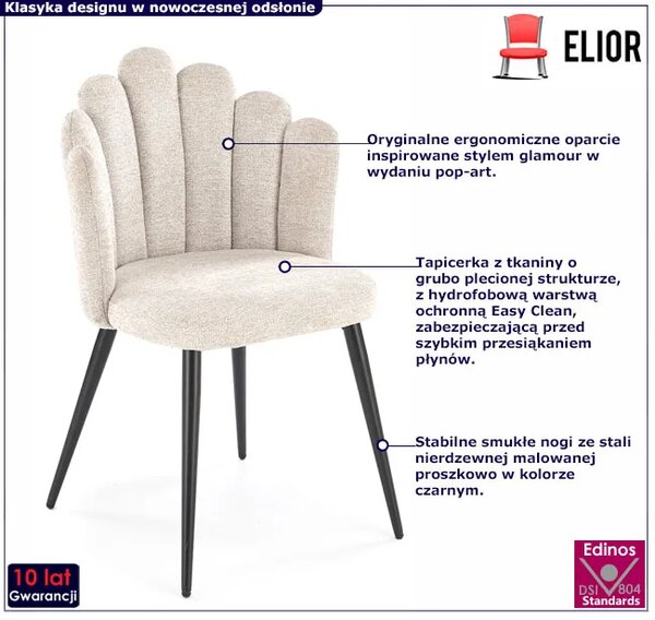 Tapicerowane beżowe krzesło w stylu glamour T4-M72