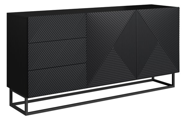 Komoda Asha 167 cm dwudrzwiowa z szufladami - czarny mat / czarny stelaż