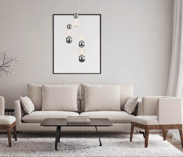 OTER lampa wisząca kule chromowane i przezroczyste ze szlifem LED 21W 3000K PND-83728-21W-3K-CH
