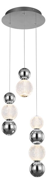 OTER lampa wisząca kule chromowane i przezroczyste ze szlifem LED 21W 3000K PND-83728-21W-3K-CH