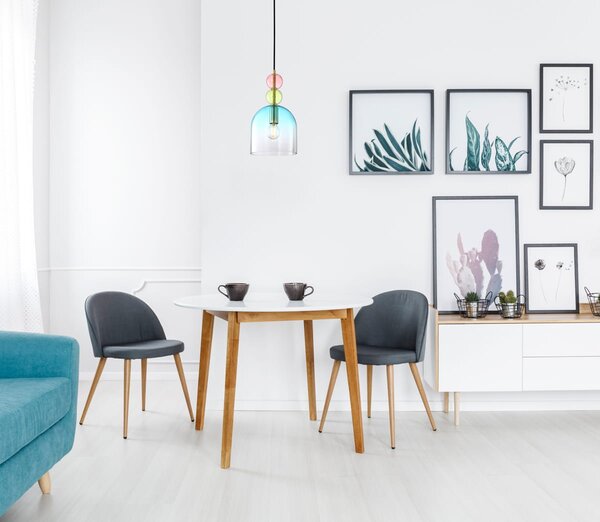 MANSO lampa wisząca złota klosz niebieski cieniowany dodatki różowe zielone 1xE14 PND-37462A-MC-GD