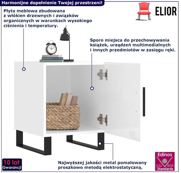 Biała szafka nocna na czarnym metalowym stelażu S6-Z92
