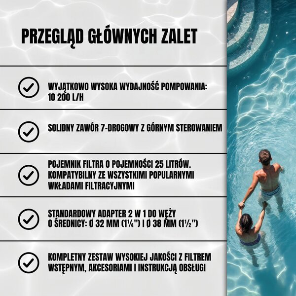 Filtr piaskowy do basenu AQUA z kulami filtrującymi, 10 200 l/h, niebieska Monzana