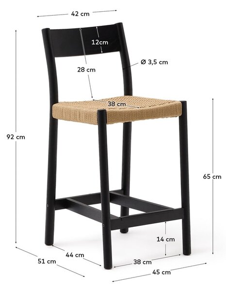 Czarny hoker z litego drewna dębowego (wysokość siedziska 65 cm) Yalia – Kave Home