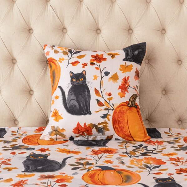 Poszewka na poduszkę z mikrofibry CATS AND PUMPKINS 45x45 cm, kolorowy
