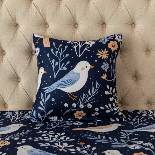 Poszewka na poduszkę z mikrofibry DENIM BIRDS 45x45 cm, niebieska
