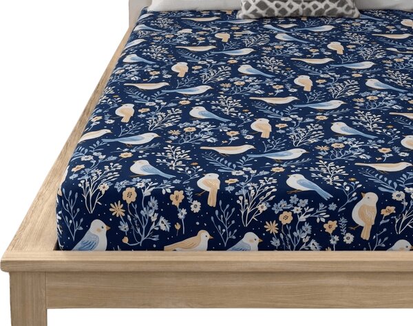 Prześcieradło z mikrofibry DENIM PTACY niebieskie 90x200 cm
