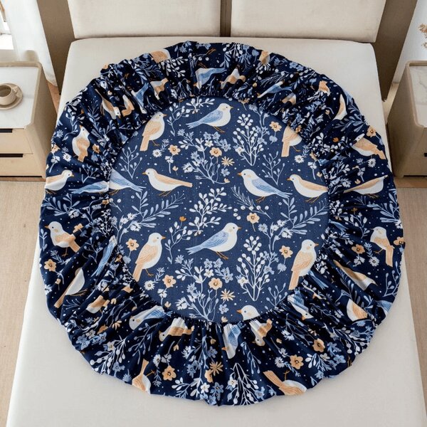 Prześcieradło z mikrofibry DENIM PTACY niebieskie 90x200 cm