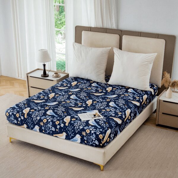 Prześcieradło z mikrofibry DENIM PTACY niebieskie 90x200 cm