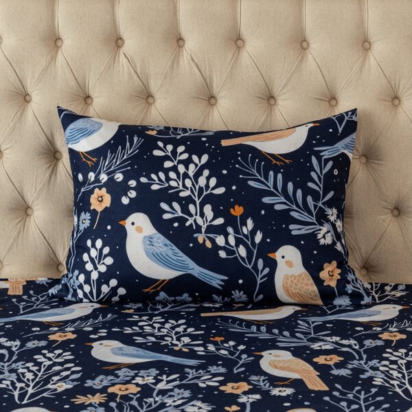 Poszewka na poduszkę z mikrofibry DENIM BIRDS 50x70 cm, niebieski