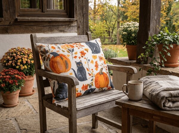 Poszewka na poduszkę z mikrofibry CATS AND PUMPKINS 50x70 cm, kolorowy