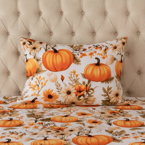 Poszewka na poduszkę z mikrofibry FLOWERS AND PUMPKINS 50x70 cm, pomarańczowy