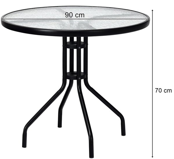 Okrągły stół ogrodowy ze szklanym blatem ISLAND 90 cm, czarny