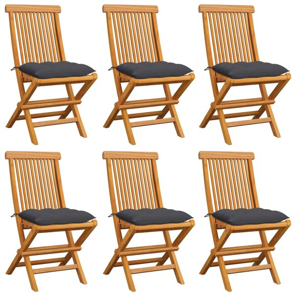 Krzesła ogrodowe z antracytowymi poduszkami, 6 szt., tekowe