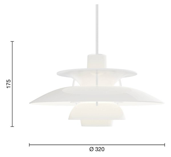 Louis Poulsen Lampa wisząca PH 5 320, możliwość ściemniania, biały / opal, salon / jadalnia, tworzywo sztuczne, design