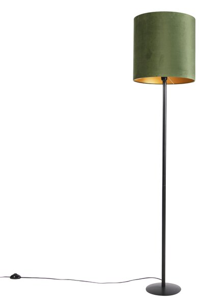 Lampa podłogowa botaniczna czarna z zielonym abażurem 40 cm - Simplo