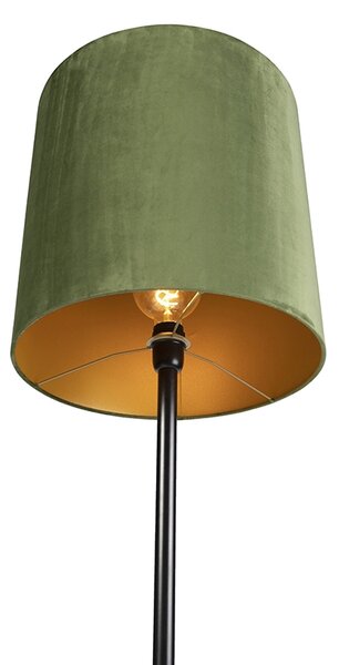 Lampa podłogowa botaniczna czarna z zielonym abażurem 40 cm - Simplo