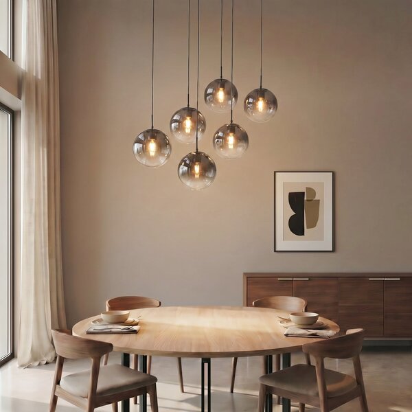 Lampa Wisząca Lucande, Veloura, ściemnialny, szary, salon, szkło, design