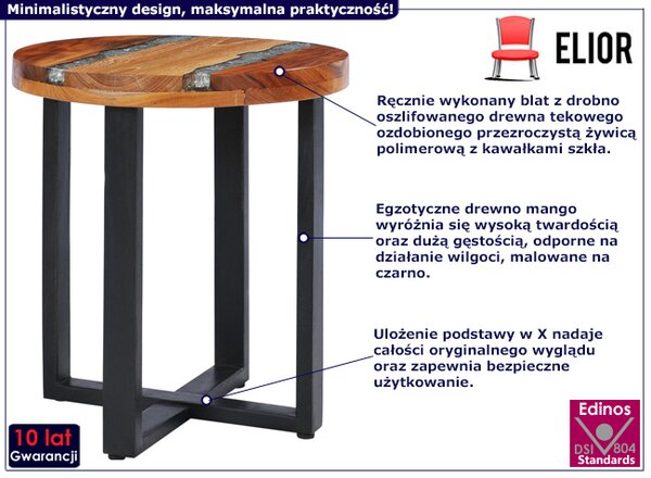 Stolik kawowy z drewna z kawałkami szkła w żywicy N1-E72