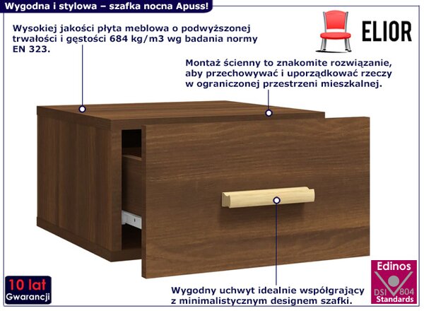 Wisząca szafka nocna brązowy dąb S2-G50