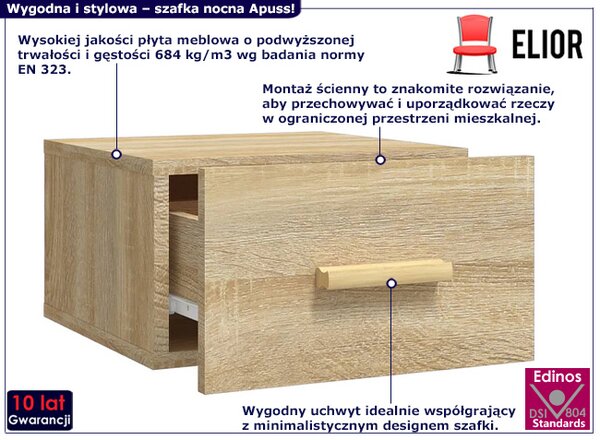 Minimalistyczna wisząca szafka nocna dąb sonoma C5-C33