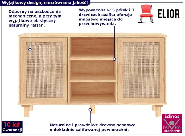 Brązowa komoda z półkami w stylu boho B6-F03