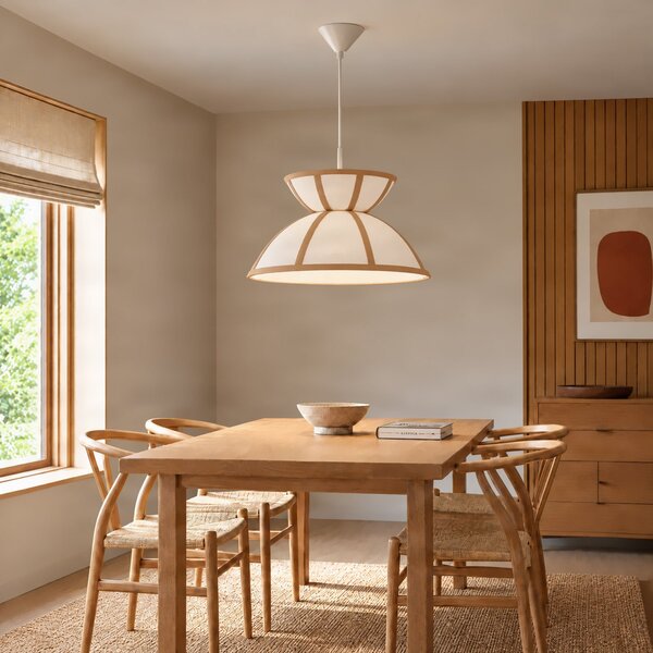Lampa Wisząca Lucande, Clarence, ściemnialny, beżowy, salon, tkanina | tekstylia, dworkowy | rustykalny