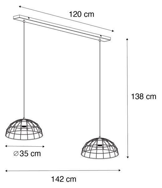 Industrialna lampa wisząca czarna 2-źródła światła - Hanze