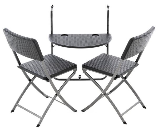 Zestaw wiszący stół i 2 krzesła w stylu rattanu, czarny