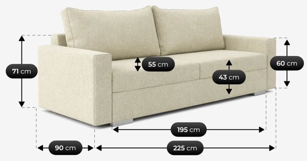 Sofa z Funkcją Spania DRAVOS Kremowa Welurowa Nowoczesna