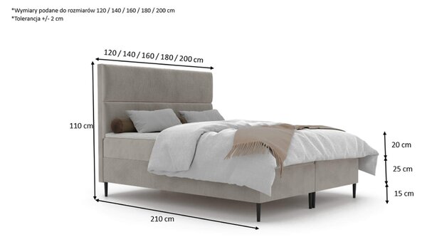 MebleMWM Łóżko kontynentalne OLLO 120x200 | Kolor do wyboru