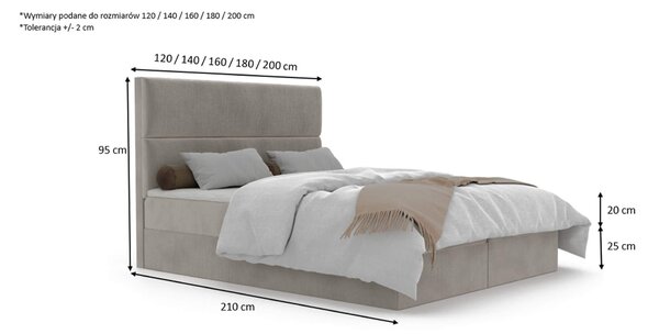 MebleMWM Łóżko kontynentalne OLLO II 180x200 | Kolor do wyboru