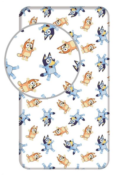 Białe bawełniane prześcieradło dziecięce jednoosobowe z gumką 90x200 cm Bluey – Jerry Fabrics