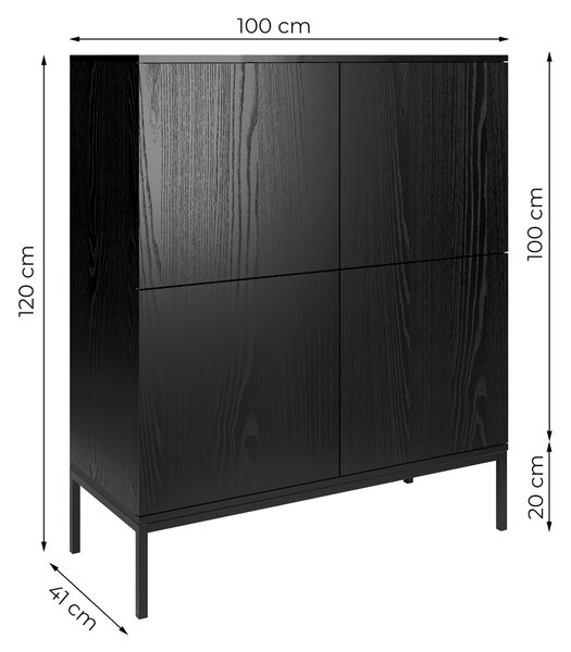 Wysoka komoda młodzieżowa BLACK 4 drzwiczki