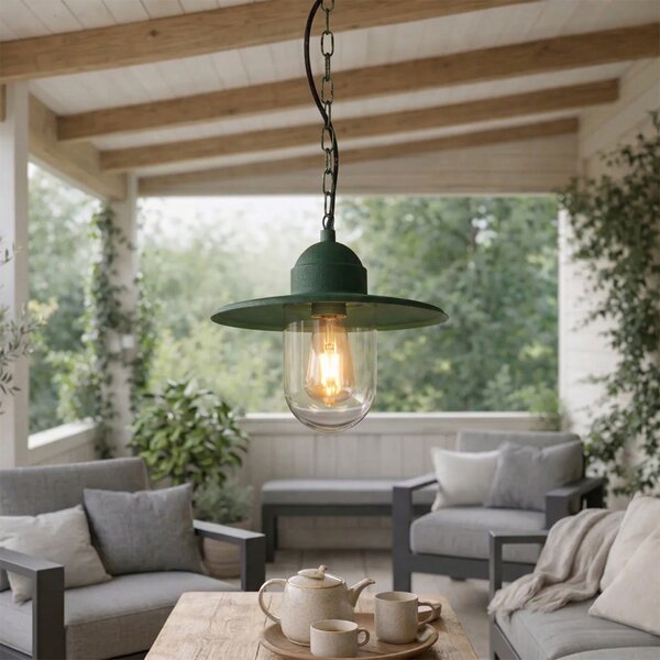 Nowoczesna lampa wisząca zewnętrzna ciemnozielona IP44 - Kansas