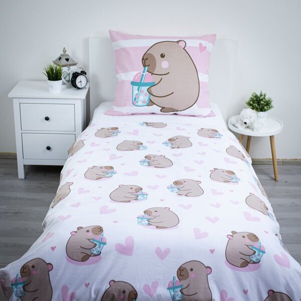 Różowa bawełniana pościel dziecięca jednoosobowa 140x200 cm Kapybara – Jerry Fabrics