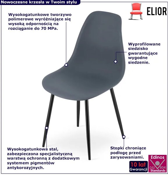 Ciemnoszare krzesło kuchenne metalowe H0-E74