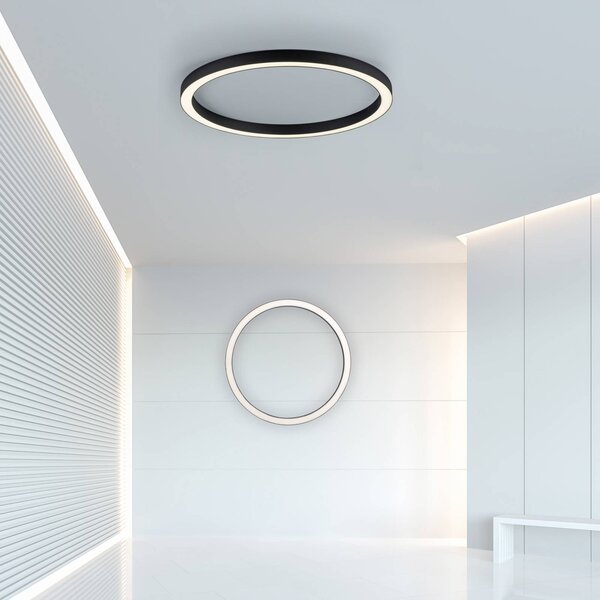 PURE Lampa sufitowa LED Lines Round, możliwość ściemniania, czarny, salon / jadalnia, aluminium, nowoczesny