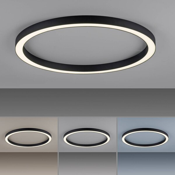 PURE Lampa sufitowa LED Lines Round, możliwość ściemniania, czarny, salon / jadalnia, aluminium, nowoczesny