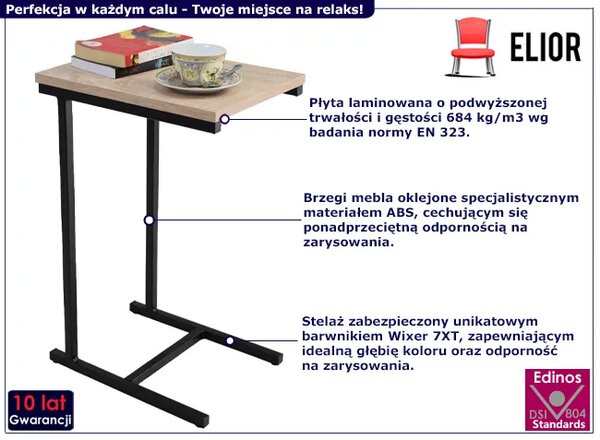 Stolik boczny w stylu industrialnym czarny + dąb sonoma K8-K06
