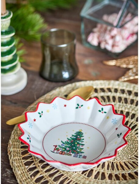 Kremowa ceramiczna miska na zupę/na sałatkę ze świątecznym motywem 460 ml Naive – Bloomingville