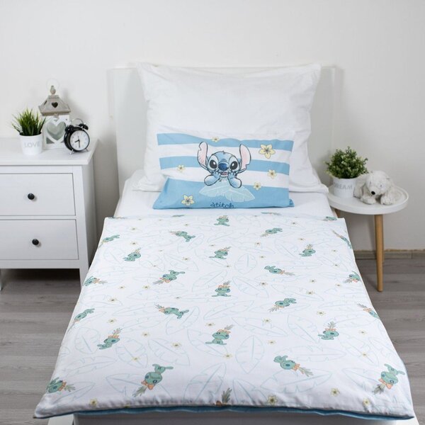 Jasnoniebieska bawełniana pościel dziecięca do łóżeczka 100x135 cm Lilo & Stitch "Tropical Hugs" – Jerry Fabrics