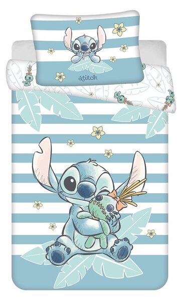 Jasnoniebieska bawełniana pościel dziecięca do łóżeczka 100x135 cm Lilo & Stitch "Tropical Hugs" – Jerry Fabrics