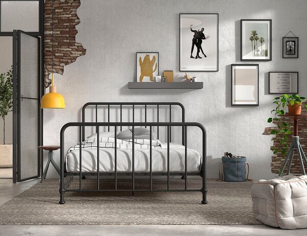 Czarne metalowe łóżko ze stelażem 140x200 cm BRONXX – Vipack