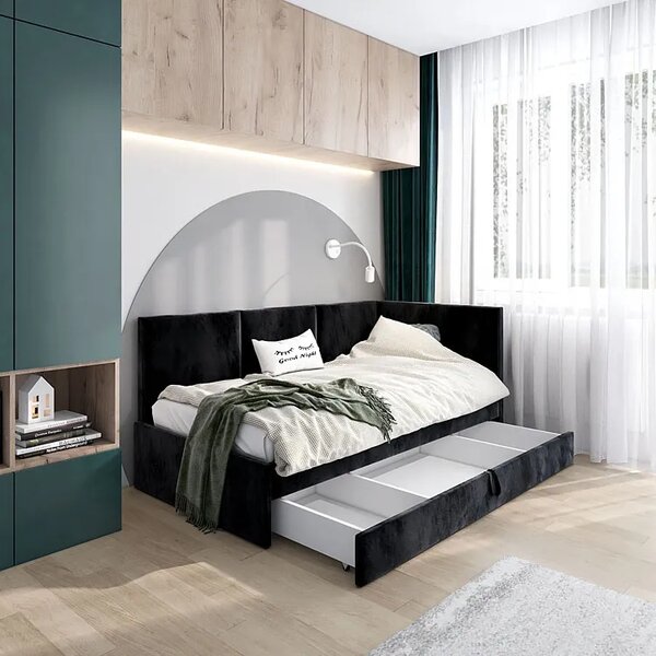 Czarna sofa z funkcją spania i wysokim oparciem W6-T51