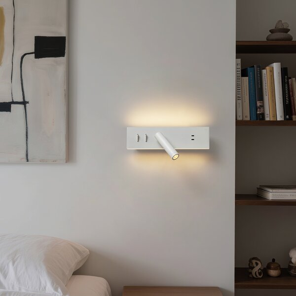 Nowoczesna biała regulowana lampa ścienna z USB-C, w zestawie LED - Modric