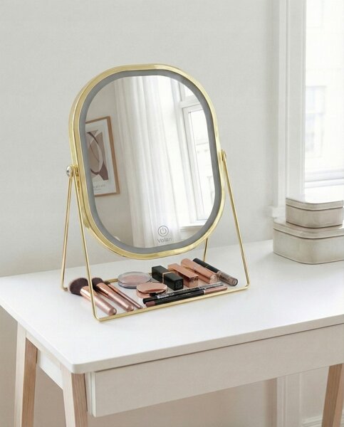 Lusterko Do Makijażu PREMIUM Kosmetyczne POŁYSK Metalowe PODŚWIETLANE LED