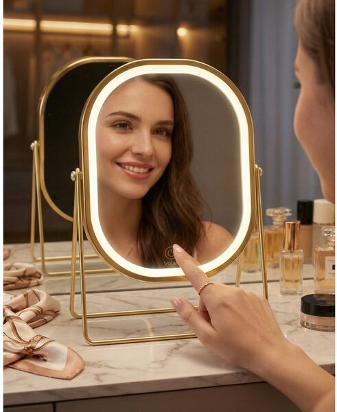 Lusterko Do Makijażu PREMIUM Kosmetyczne POŁYSK Metalowe PODŚWIETLANE LED