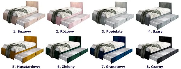 Szare tapicerowane łóżko z pojemnikiem P7-P17